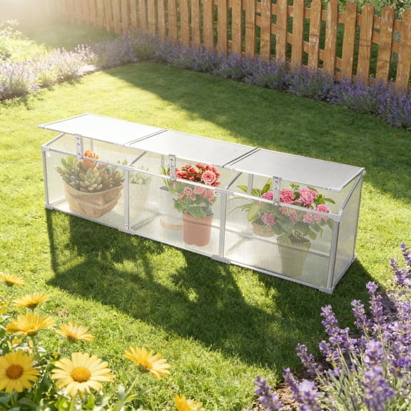 Fehomix 6x2FT Portable Greenhouse, Slim Polycarbonate Plant House with Hinged Roof for Balcony, Patio, Deck - Outdoor Mini Greenhouse with Aluminum Frame for Herbs, Flowers & Vegetables