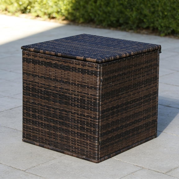 Fehomix Large Outdoor Storage Box 110 Gallon, Wicker Patio Furniture Deck Box with Lockable Lid, Waterproof Resin Organization Chest for Cushions, Garden Tools, Pool Toys (Brown)