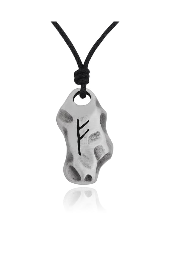 Fehu Frey Symbol Meaning Viking Runes Silver Pewter Charm Necklace Pendant Jewelry With Cotton Cord