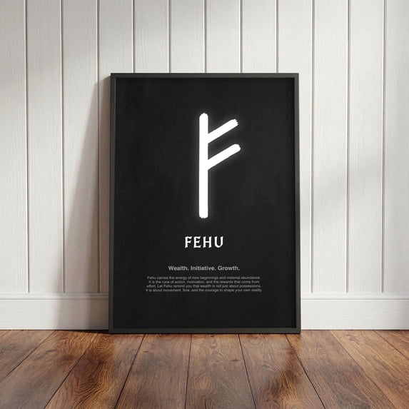 Fehu Rune Poster, Norse Symbol Of Wealth And Growth Meaning, Poster ...