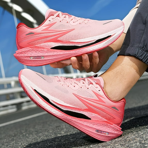 Fei Ran 4 Love Arrow Series Half & Full Marathon Carbon Plate Running Shoes - Ultra-Lightweight Breathable Fabric, Gradient Pink/White Design, TPR/Rubber Sole for Men & Women - All-Season Hiking, Gym
