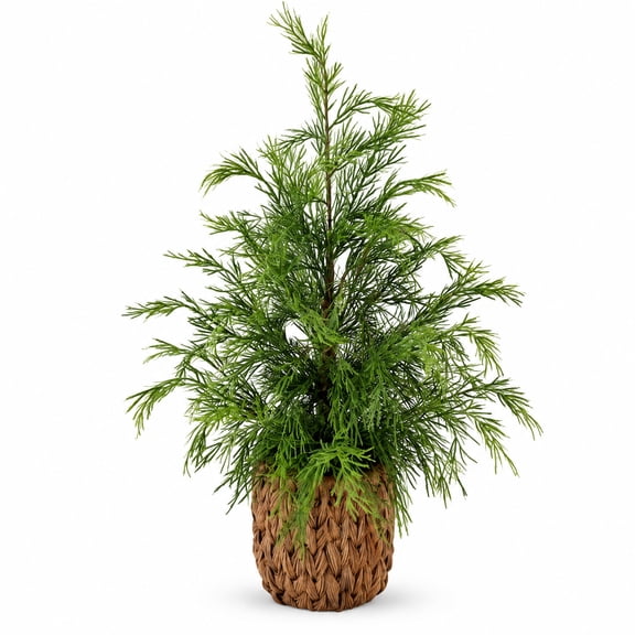 FeiBiQiuBi 17.7" Potted Cypress Artificial Christmas Tree, Realistic Green Faux Cypress Tabletop Xmas Tree with Pot, Mini Christmas Tree for Tabletop, Shelf, Mantel, Indoor Holiday Home Decor