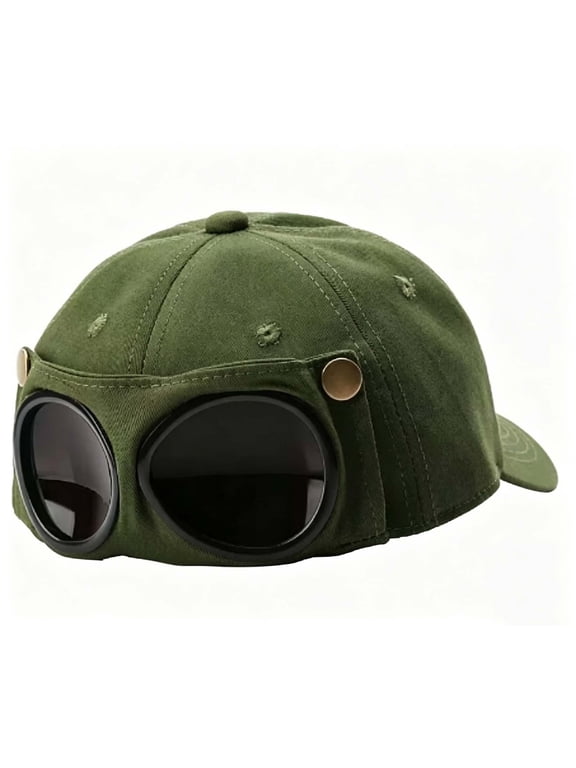 Aviator Style Baseball Cap with Integrated Goggles, Pilot Goggles Baseball Cap, Vintage Goggles Hat Attached Sunglasses