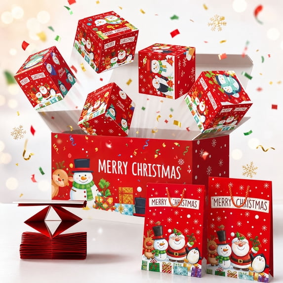 FeiBiQiuBi Christmas Surprise Box Gift, Surprise Bouncing Envelope Gifts Box with Confetti, Folding Bouncing Gift Box for Christmas Birthday Anniversary, 16 Bounces Boxes