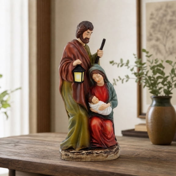 FeiBiQiuBi Light-Up Nativity Holy Family Figurine, Resin Three Persons Christmas LED Lighted Nativity Scene Holy Family Resin Statue for Family Christmas Gift
