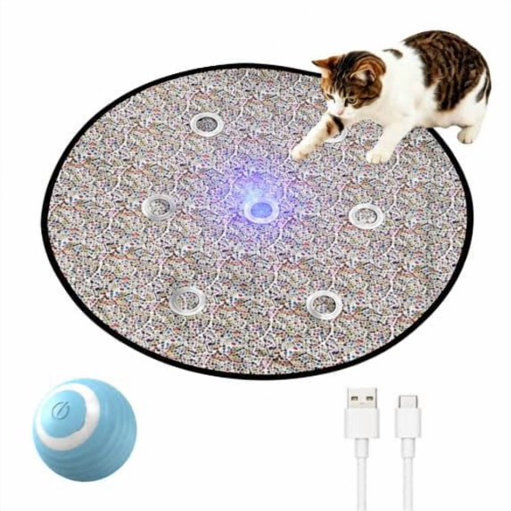 FeiBiQiuBi Meowball Mat, Interactive Cat Toy Pouch Hide and Seek Bag, Rechargeable Automatic Moving Pet Chaser for Indoor Cats Self Play