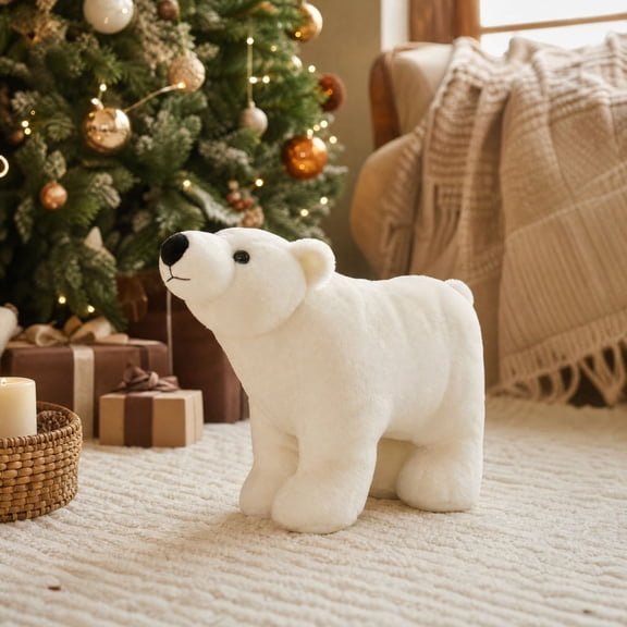 FeiBiQiuBi Polar Bear Plush Christmas Decoration, 7.87" Plush Stuffed Polar Bear Hanging Decor, Cute Animal Figurines for Winter Xmas