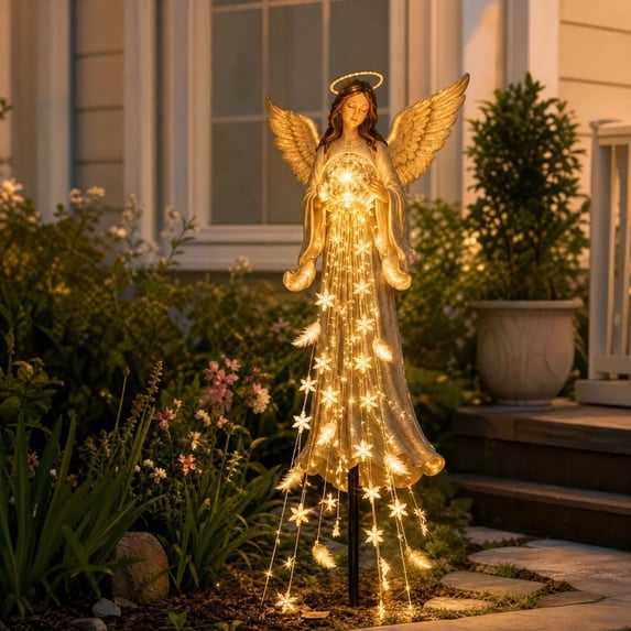 FeiBiQiuBi Solar Angel Remembrance Garden Light, Angel Blessing Fountain with LED Lighted Statue, Solar Powered Outdoor Garden Decor, for Yard Lawn and Christmas Decoration