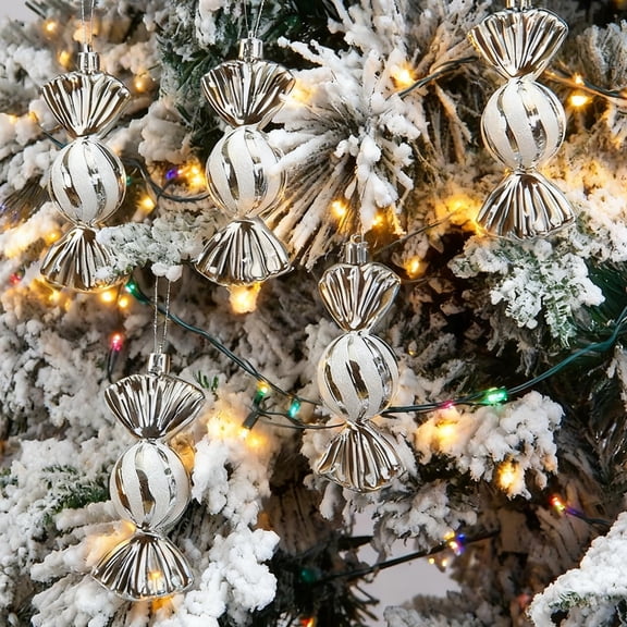FeiFu 11cm Round Candy 5 Pieces Electroplated Shiny Christmas Candy Ornaments Festive Hanging Decor for Christmas Tree Home Holiday Decoration