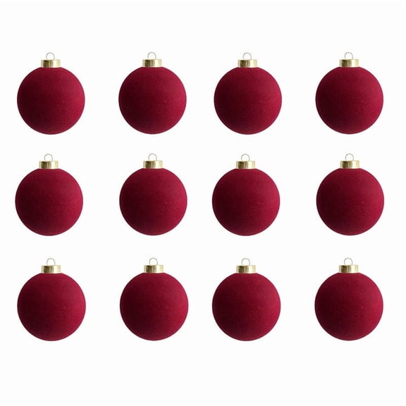 FeiFu 12PCS Christmas Burgundy Flocked Balls 3.15in Ornaments Hanging Decorations Festive Holiday Atmosphere Props Soft Flocked for Christmas Tree Party Decor