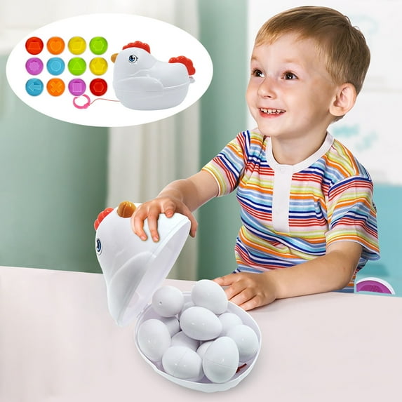 FeiFu 12PCS Pull String Chicken Storage Box Shape Matching Eggs Transportation Vehicle Twist Eggs Toy Enhances Cognitive Skills and Hand Eye Coordination