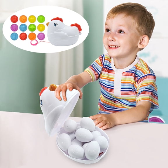 FeiFu 12PCS Pull String Chicken Storage Box Shape Matching Eggs Transportation Vehicle Twist Eggs Toy Enhances Cognitive Skills and Hand Eye Coordination