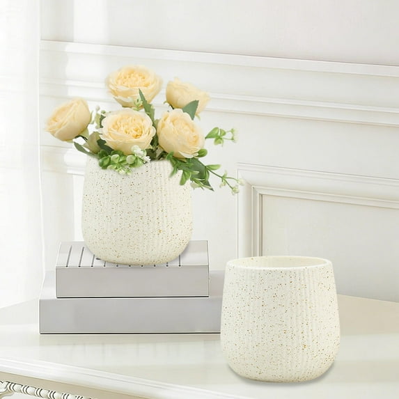 FeiFu 2-Pack Striped Ceramic-Like Flower Pots Lightweight Durable Planters for Indoor Outdoor Succulents Herbs Flowers Garden Decor