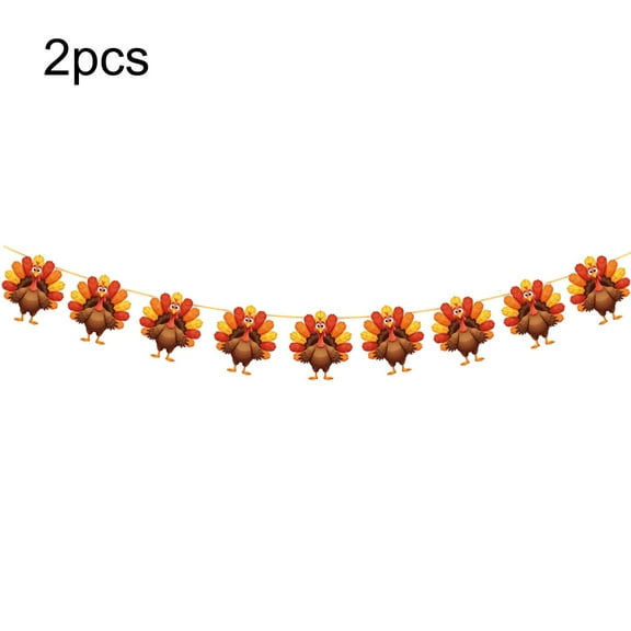 FeiFu 2 Pieces Thanksgiving Banners Decoration Autumn Party Wreath Pumpkin Sunflower Maple Leaf Turkey Autumn Holiday Decoration for Party Wall Decor