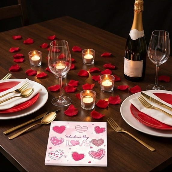 FeiFu 20PCS Disposable Valentine's Day Paper Towels Napkins Festive Design Soft Absorbent for Party Dining Table Holiday Celebration Use