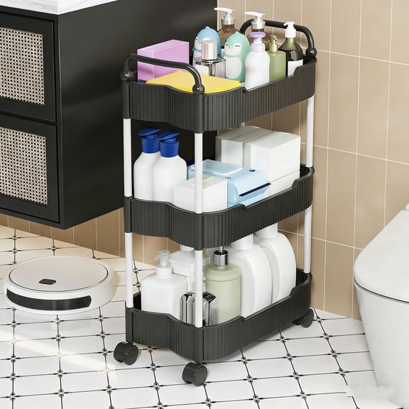Lomaiwei 3-Tier Rolling Storage System,Multi-Purpose Organizer Cart with Wheels for Office Living Room Organization Plastic Multi-Room Organizer blue