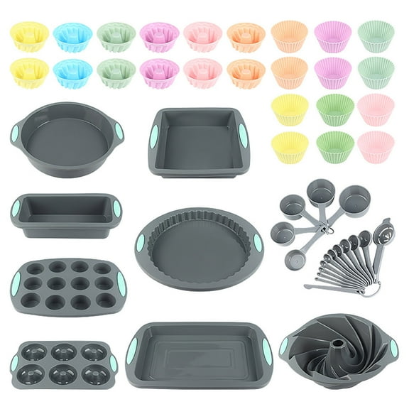 FeiFu 34 Piece Baking Tools Set Cakes Decorating Muffin Cup Cream Piping Supplies Pastries Making Kit Measuring Spatulas Whisks Fondant Tools Complete Baking Accessories
