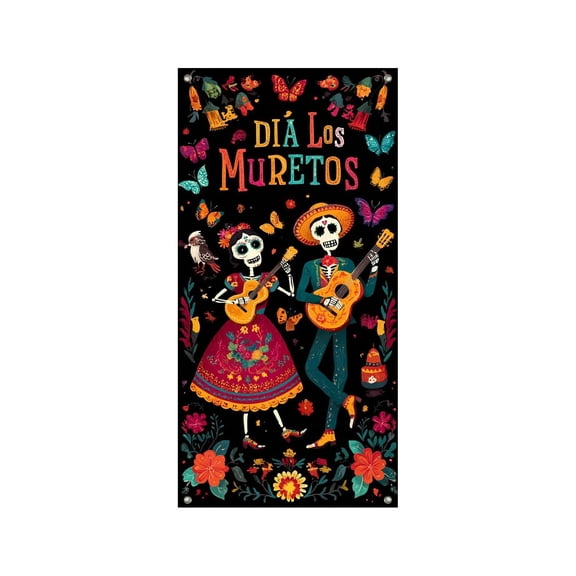 FeiFu 35×71 Inch Day of the Dead Halloween Door Cover Decorative Door Curtain Standard Doors Fits Day of the Dead and Halloween