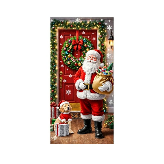 FeiFu 35 X 71 Inch Christmas Visual Door Cover Decoration Festive Party Background Cloth for Home Door Decoration During Christmas Holiday Season