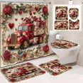 thumbnail image 1 of FeiFu 3D Effect Valentine's Day Bathroom Accessory Set 4-Piece Bath Mat U-Shaped Toilet Mat Toilet Lid Cover Shower Curtain Bathroom Decor Set, 1 of 6