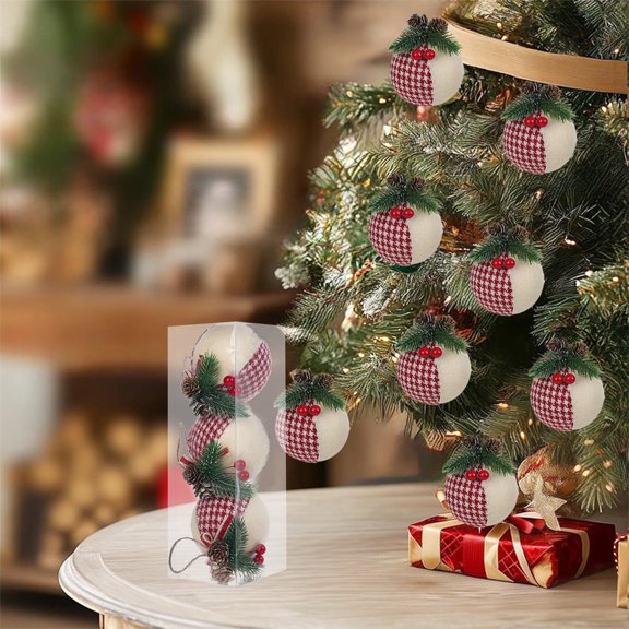 FeiFu 3pcs Linen Pines Needle Pines Cones Foam Balls 8cm Christmas Balls Textured Linen-Covered Balls for Christmas Tree Decoration and Holiday Scene Setup