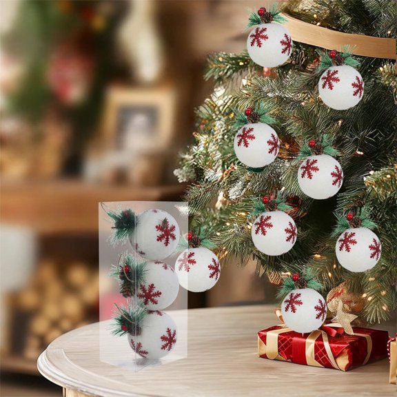 FeiFu 3pcs Linen Pines Needle Pines Cones Foam Balls 8cm Christmas Balls Textured Linen-Covered Balls for Christmas Tree Decoration and Holiday Scene Setup