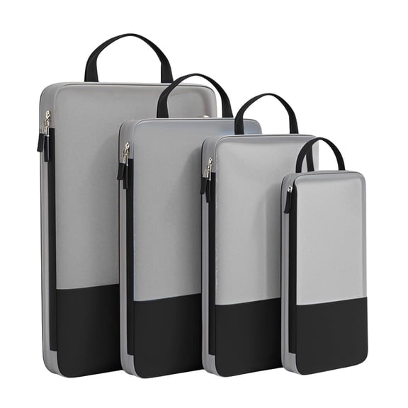 FeiFu 4-Piece Compression Packing Cubes Set,Space-Saving Travel Organizers for Clothes, Shoes, Toiletries Mesh and Laundry Bag Black