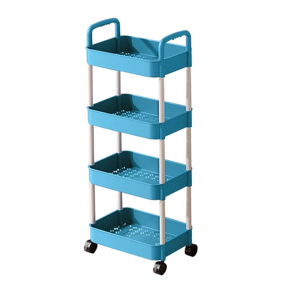 FeiFu 4-Tier Multi-Room Storage System,Office Living Room Rolling Cart with Removable Plastic Bins for Kitchen Bathroom Laundry Blue