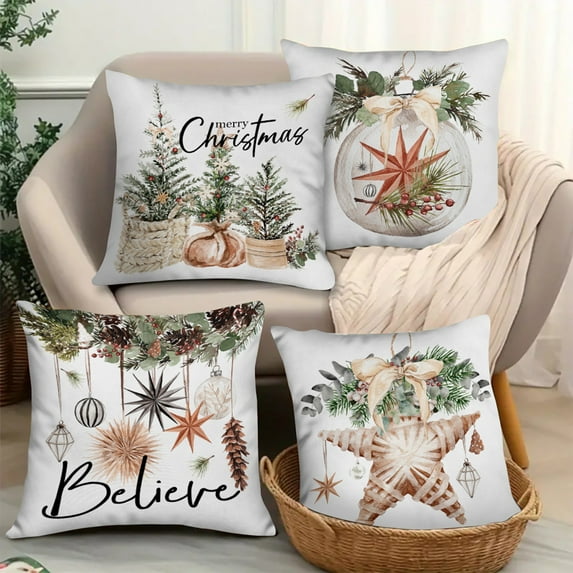 FeiFu 4Pcs Christmas Pillow Covers 17.72x17.72in Pillow Covers Christmas Decorations Home Decor Pillow Covers for Home Holiday Sofa or Bedroom Decor (Excluding Pillow Core)