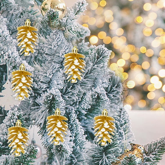 FeiFu 6pcs Christmas Tree Pines Cones Ornaments Christmas Pines Cones Painted Christmas Decorative Colorful Painted Cones for Tree Branches and Holiday Scene