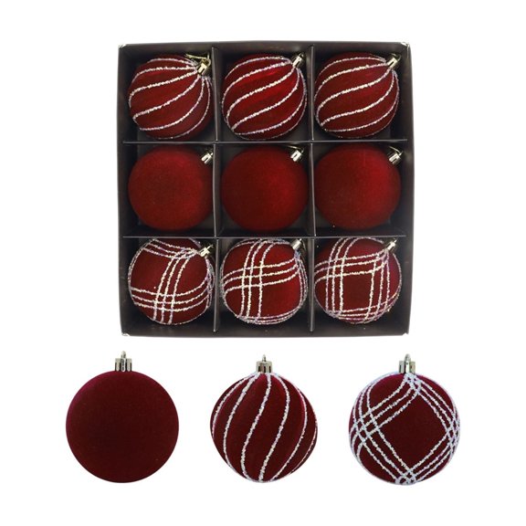 FeiFu 8CM Flocked Christmas Balls 9-Piece Set Christmas Tree Decoration Hanging Ball Set Soft Flocked Texture Colors Suitable for Christmas Tree or Wreath Decor