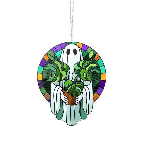 FeiFu Acrylic Spectral Window Hanging Ghostly Figure Holding Planter Hallow-een Novelty Decor Spectral Garden Decor Display Window Flower Pot