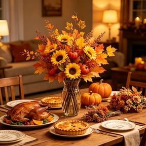 FeiFu Artificial Fall Floral Pick 50cm Pumpkin Maple Leaf Faux Flower with Berries for Autumn Harvest Home Decor Arrangement Ramo de Otoño Artificial