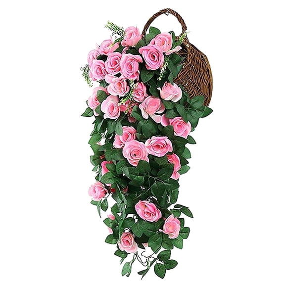 FeiFu Artificial Hanging Baskets with Flowers for Outdoors Fake Hanging Plants for Spring Summer Porch Home Decoration Artificial Flower Arrangement Baskets