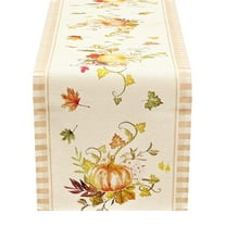 FeiFu Autumn Thanksgiving Table Runner Pumpkin Maple Leaf Pattern Coffee Table Living Room Dining Decor Table Linens Use