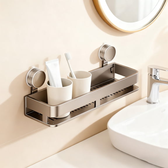 FeiFu Bathroom Towel Rack No Drilling Wall Mounted Towel Bar Storage Organizer Easy to Install Space Saving for Bathroom Toiletries