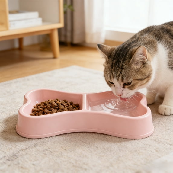 FeiFu Bone Shaped Double Pet Bowl Food Water Dual-Use Feeding Bowl Non-Slip Durable Pet Feeder Bowl for Small Medium Dogs Cats Puppy Daily Feeding