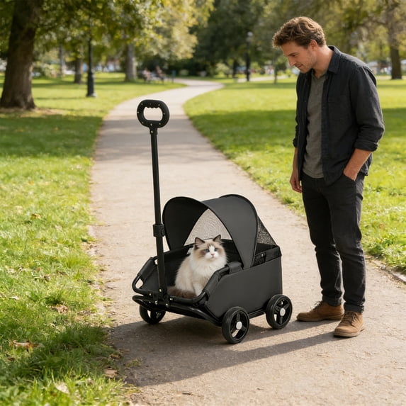 FeiFu Cat & Dog Pet Stroller,Foldable Small Wagon with Canopy,Car Travel Carrier Trolley for Puppy Kitten,Carrito