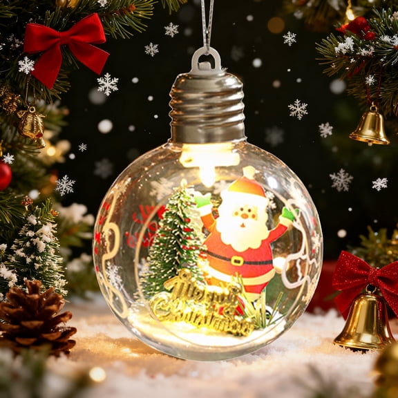 FeiFu Christmas Ball Creatives Santa Hanging Ornament Light-Up Transparent Hanging Ball Setup Christmas Tree Ornament with Built-In Lights for Tree Decoration