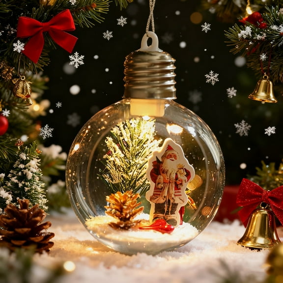 FeiFu Christmas Ball Creatives Santa Hanging Ornament Light-Up Transparent Hanging Ball Setup Christmas Tree Ornament with Built-In Lights for Tree Decoration