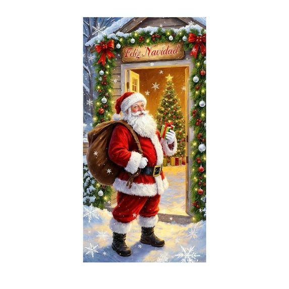 FeiFu Christmas Door Cover Door Curtain Holiday Door Wall Decoration Enhances Holiday Vibe Suitable for Door or Wall Decor Indoor Outdoor Use