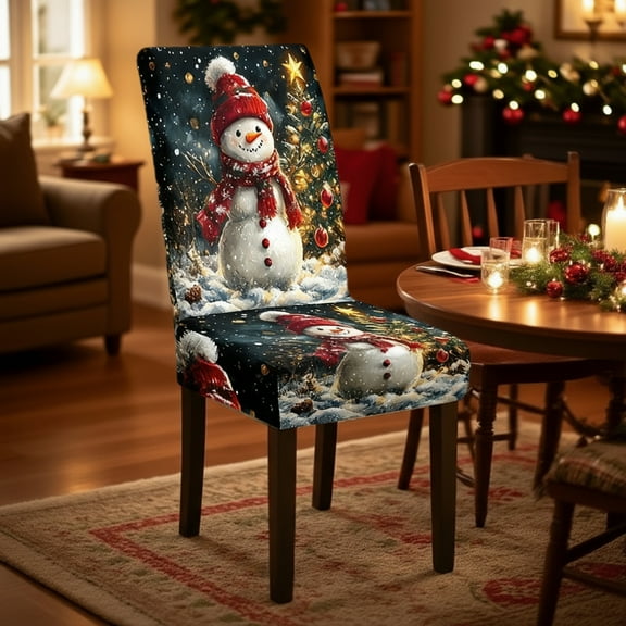 FeiFu Christmas Elastic Chair Covers Festive Holiday Chair Slipcovers Stretchable Fabric Cute Christmas Patterns Easy to Install Remove Wash Fits Dining Chairs