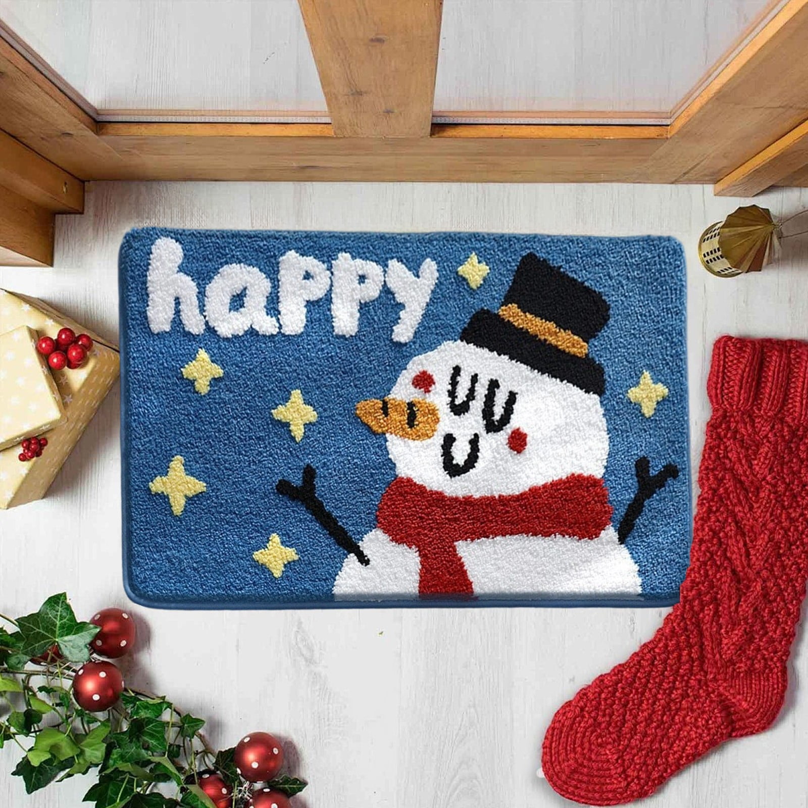 FeiFu Christmas Floor Rug with Gingerbread Man and Snowman Patterns ...