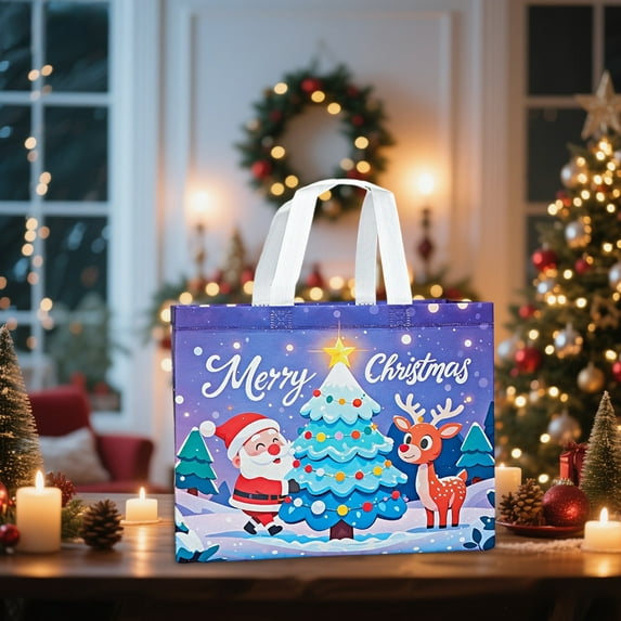 FeiFu Christmas Gift Bags Reusable Non Woven Tote Bags Handheld Holiday Gift Packaging for Presents Shopping and Festive Storage