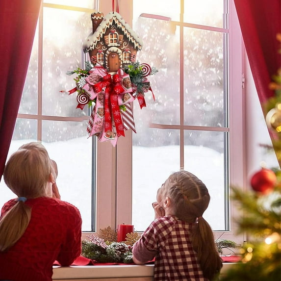 Fesfesfes Christmas Gingerbread House Door Sign Wreath Festive Holiday Decor Handmade Hanging Ornaments Sweet Theme Door Decor Christmas Seasonal Decoration