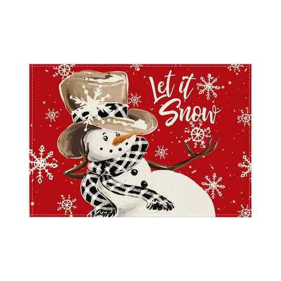 FeiFu Christmas Placemats Runner Tablecloth Set Snowflake Reindeer Prints Cotton Blend Wrinkle-Proof for Holiday Dinners