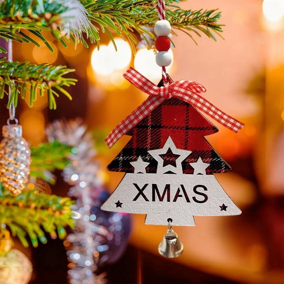 FeiFu Christmas Red Plaid Letter Small Ornaments Festive Mini Hanging Decor with Plaid and Letters for Adorning Christmas Trees Wreaths Gift Boxes and Holiday Garlands