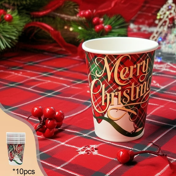 FeiFu Christmas Themed Disposable Tableware Plates Napkins Paper Cups Complete Set for Holiday Party Dining and Celebration