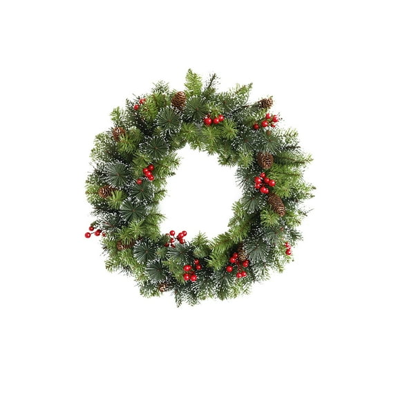FeiFu Christmas Wreath with Spruce Pines Cones Berry Clusters Frosted Branches Full and Lifelike Wreath for Front Door Wall Mantel Adding Classic Christmas