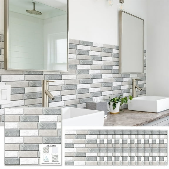 FeiFu Classic Faux Tile Stickers Self-Adhesive Wall Tile Decals 15x15cm 10Pcs for Kitchen Bathroom Backsplash Home Decor Self-Adhesive Wall Stickers Ceramic Tile Stickers